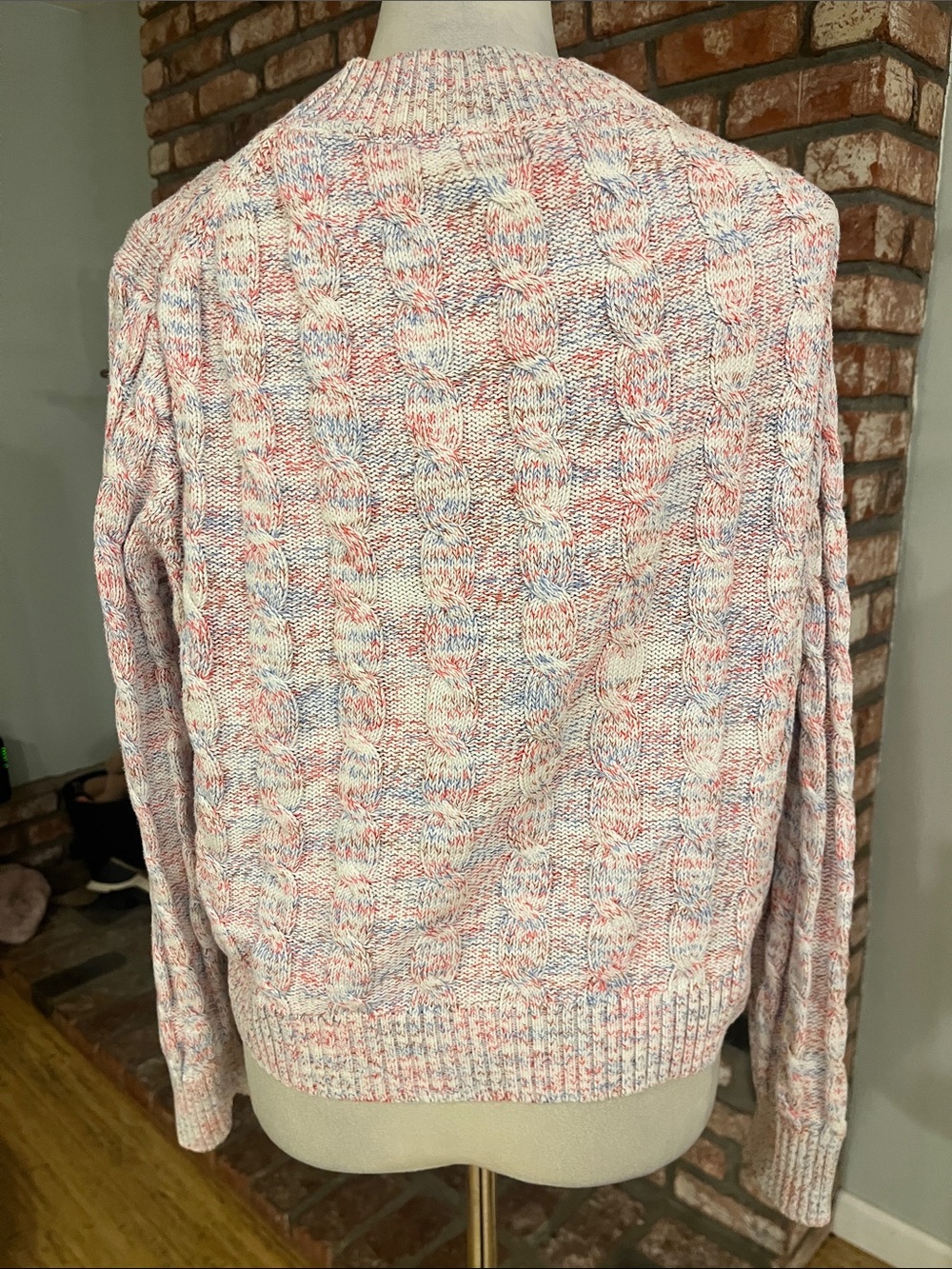 J. Crew Multicolor Pink & Blue Cable Crewneck Sweater - Picture 3 of 3